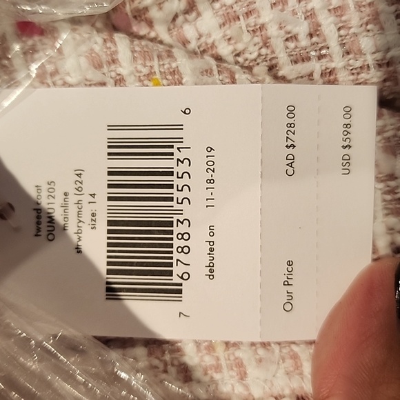 Kate Spade Pink Multicolor Mainline Tweed Long Jacket Coat size 14 - Picture 4 of 15